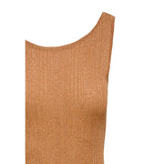 A shimmering gold ribbed knit sleeveless top with rounded neckline made of viscose by only women in camel color