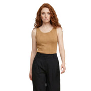 A ribbed mustard yellow sleeveless viscose tank top with round neck from Only women in camel color