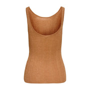 Tan ribbed sleeveless viscose tank top with scoop neckline from only women in camel color
