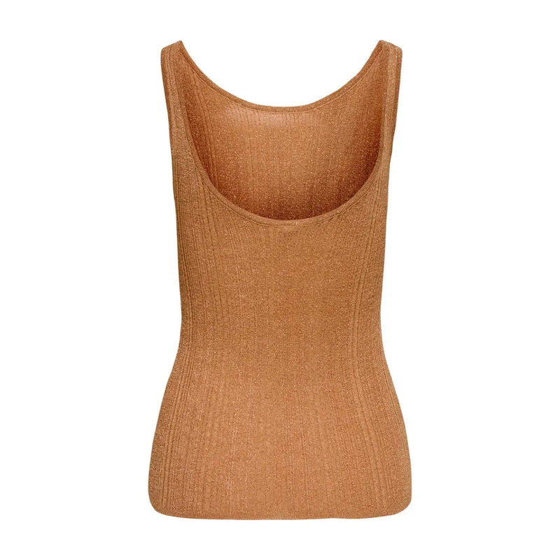 Tan ribbed sleeveless viscose tank top with scoop neckline from only women in camel color