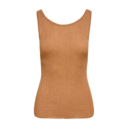 Ein geripptes, schimmerndes, ärmelloses Tanktop in Hellbraun. top mit abgerundetem Hals aus Viskose von only Frauen