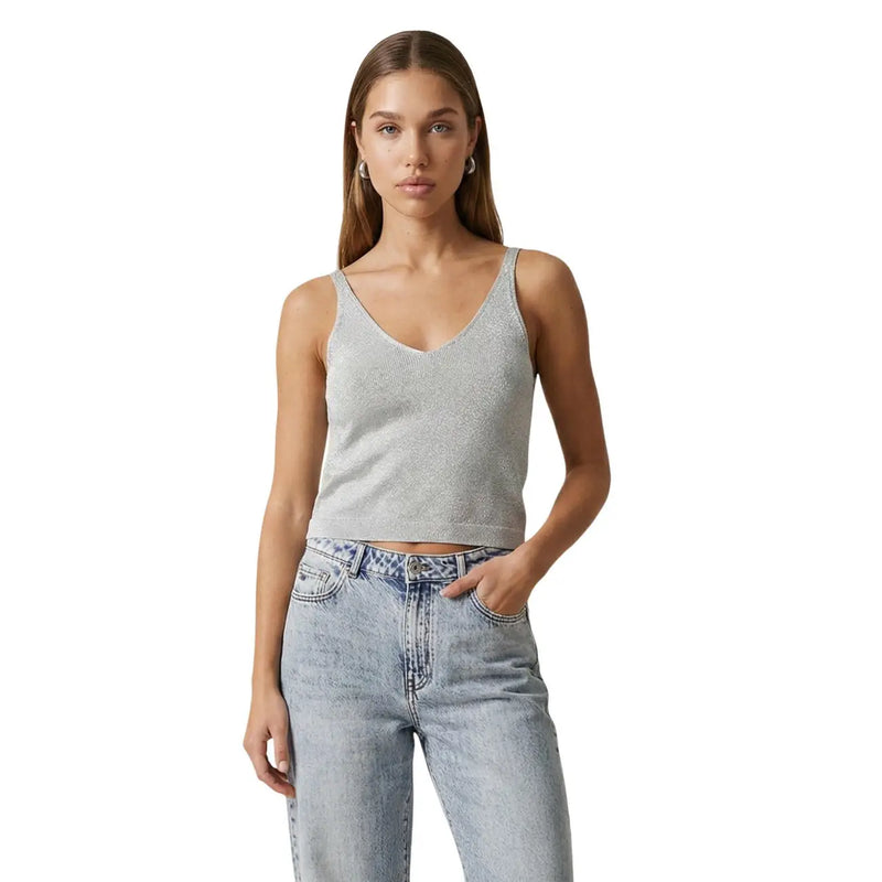 Only Women light blue glitter ribbed knit tank top with thin straps and V-neckline for casual wear