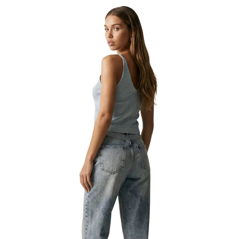 Light blue ribbed knit tank top with glitter shina straps from Only Women featuring a comfortable fit