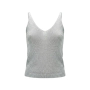 Only women tank top in light blue glitter knit with silver shimmer thin straps and v-neckline