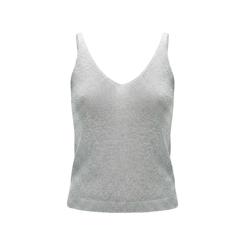 Only women tank top in light blue glitter knit with silver shimmer thin straps and v-neckline