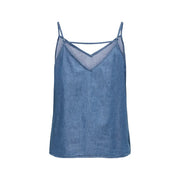 Denim blue cotton camisole tank top with v neck and sheer mesh panel from Only Women singlet collection