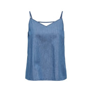 Only women tank top v neck blue cotton singlet featuring a light blue denim camisole with thin straps and v-neckline