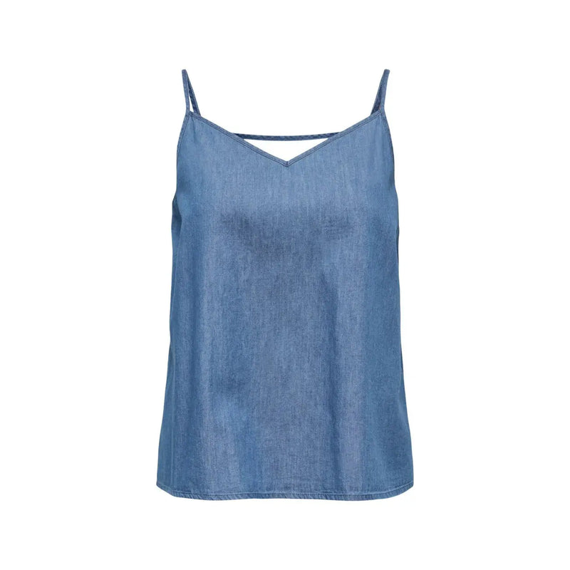 Only women tank top v neck blue cotton singlet featuring a light blue denim camisole with thin straps and v-neckline