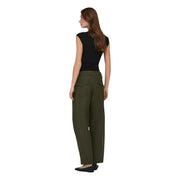 Olive green wide-leg trousers with tailored fit and subtle front pockets paired with only women black cotton lycra top