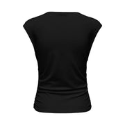 Black sleeveless cotton lycra top with rounded neckline and ruched hem for women by Only