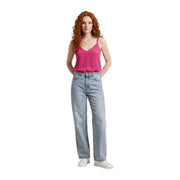 Light-wash denim jeans with straight-leg cut and classic five-pocket design complement only women top fuchsia straps viscose blend