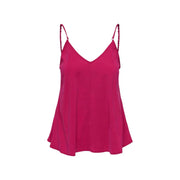 A vibrant fuchsia satin camisole with braided spaghetti straps and v-neckline in viscose blend fabric