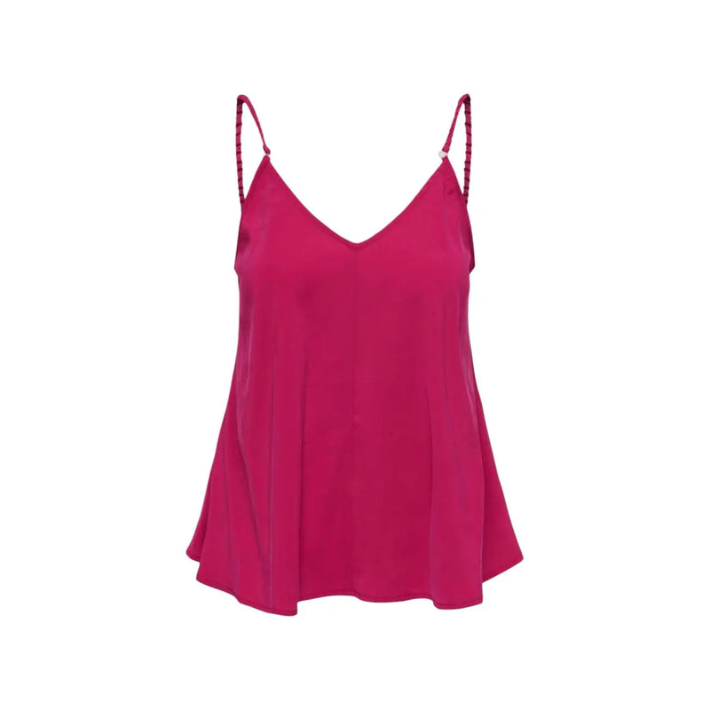 A vibrant fuchsia satin camisole with braided spaghetti straps and v-neckline in viscose blend fabric