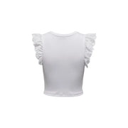 White cropped sleeveless top with delicate eyelet ruffle sleeves lace detail made of cotton by Only Women