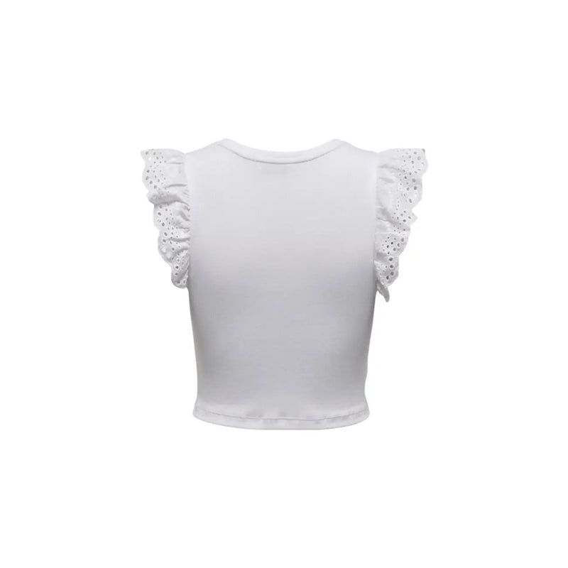 White cropped sleeveless top with delicate eyelet ruffle sleeves lace detail made of cotton by Only Women