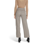 High-waisted only women trousers in beige checked houndstooth pattern with straight-leg cut and zip closure size mm