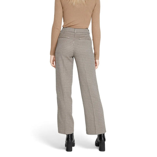 Hochtailliert only Damenhose in Beige mit Hahnentrittmuster, geradem Bein und Reißverschluss, Größe mm