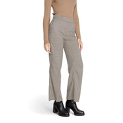 High-waisted only women trousers in beige checked houndstooth pattern with tailored fit and subtle flared legs size mm