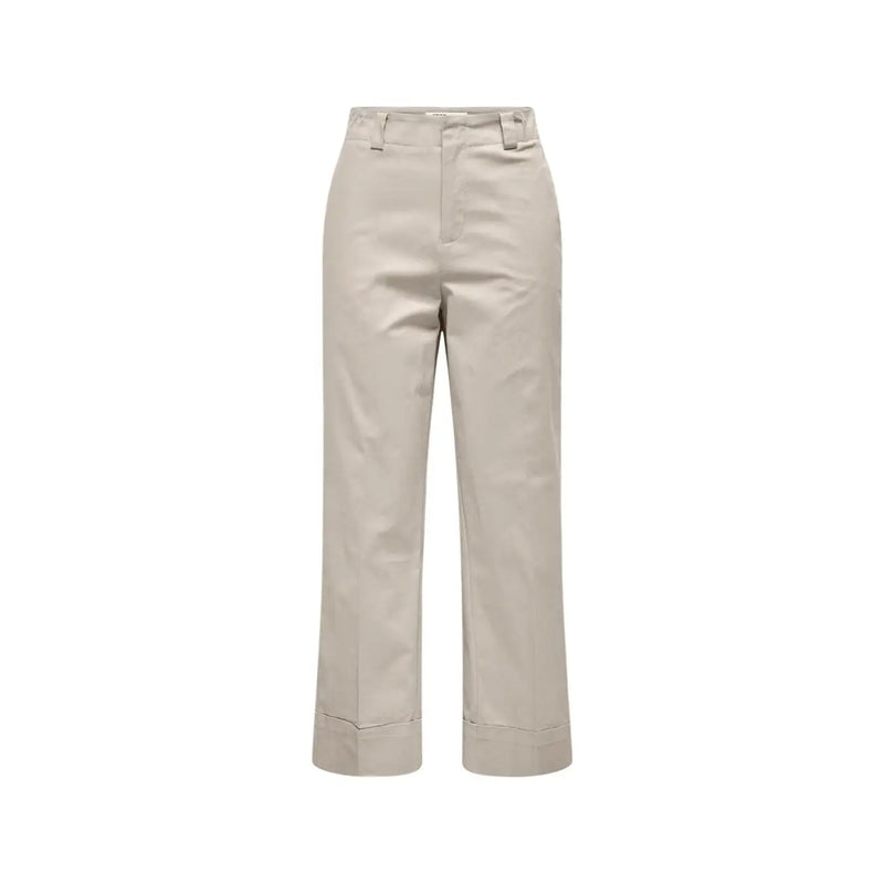 Beige cotton stretch high-rise wide-leg trousers with a tailored cut and rolled cuffs by Only women size 30