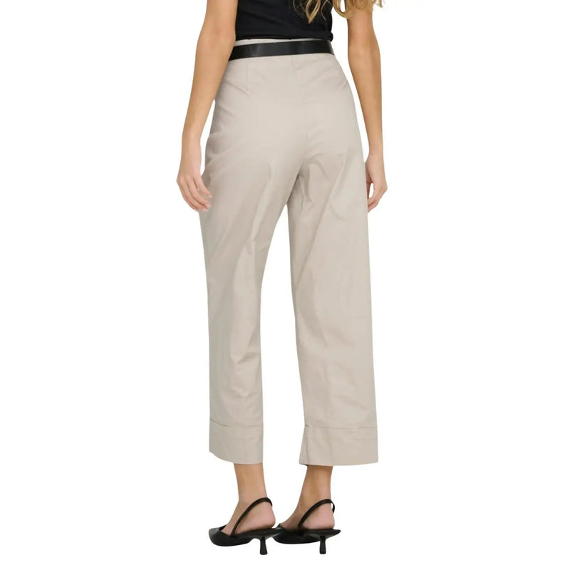 Beige cotton stretch high-waisted cropped trousers with a sleek tailored fit and subtle creases size 30 by Only Women
