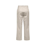 Beige cotton stretch wide-leg trousers with a tailored fit and rolled cuffs for women size 30 by Only