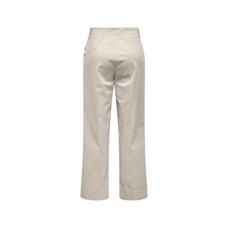 Beige cotton stretch wide-leg trousers with a tailored fit and rolled cuffs for women size 30 by Only