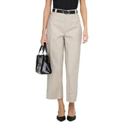 Beige high-waisted cropped cotton stretch trousers with tailored fit and rolled cuffs size 30 for women by Only