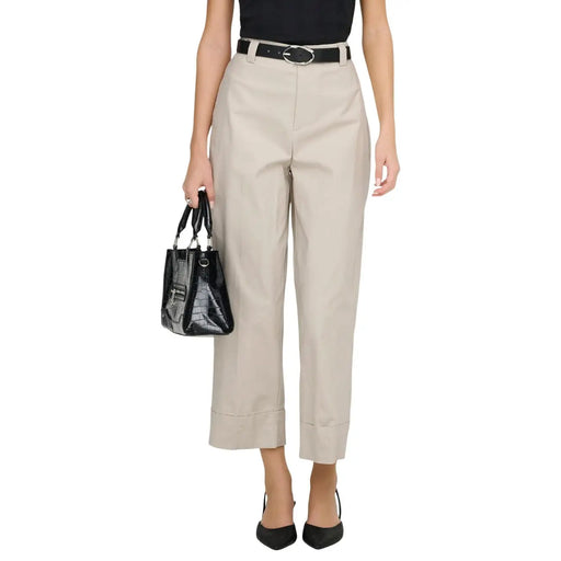 Beige, hochgeschnittene, knöchellange Stretch-Baumwollhose mit taillierter Passform und umgeschlagenen Säumen, Größe 30 für Damen von Only
