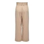 Beige high-waisted wide-leg only women trousers with lace front pockets and viscose blend fabric with subtle pleats