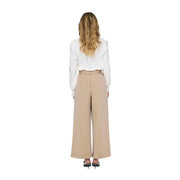 Beige high-waisted wide-leg only women trousers with lace front pockets and a viscose blend tailored fit