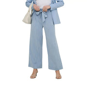Light blue wide-leg trousers with a tied waistband made from viscose blend with lace front pockets