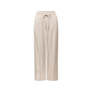 Beige satin wide-leg only women trousers with elastic waistband and matching drawstring in polyester viscose blend