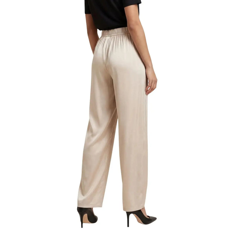 Beige satin wide-leg only women trousers with elastic waistband made of polyester and viscose for comfortable wear