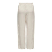 Cream-colored wide-leg only women trousers with elastic waistband made of beige linen viscose for spring summer wear