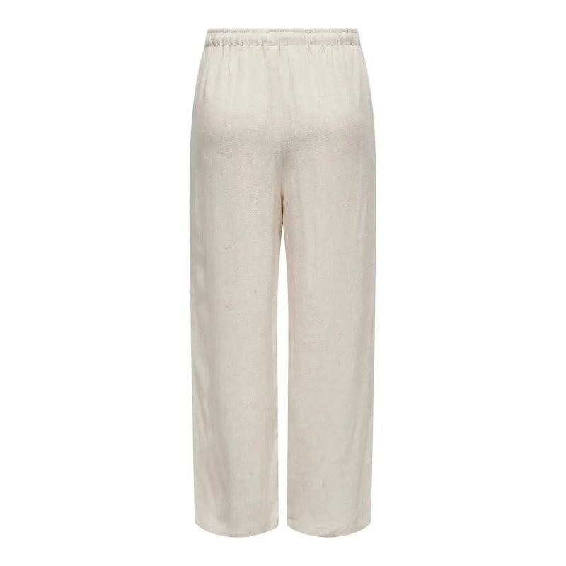 Cream-colored wide-leg only women trousers with elastic waistband made of beige linen viscose for spring summer wear