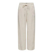 Beige wide-leg linen viscose trousers with drawstring waistband for spring summer by only women