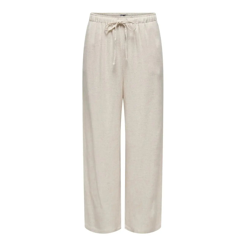Beige wide-leg linen viscose trousers with drawstring waistband for spring summer by only women