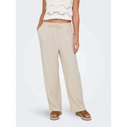 Beige wide-leg linen viscose trousers with drawstring waist and soft flowing fabric for spring summer by Only Women