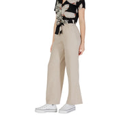 Only women beige linen viscose wide-leg trousers with relaxed silhouette and subtle waist pleats for spring summer size M