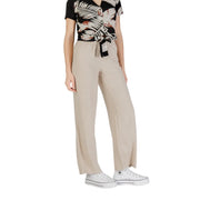 Beige wide-leg trousers with drawstring waistband made of linen viscose for spring summer by only women size m