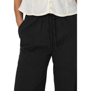 Only Women black cotton trousers with lace detail featuring relaxed fit and subtle vertical pleats