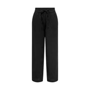 Black wide-leg cotton trousers for women with a drawstring waistband and lace detail by Only