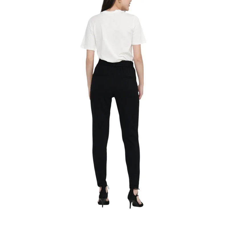 Black high-waisted slim-fit trousers for women made of lace viscose blend ideal for fall and winter wear