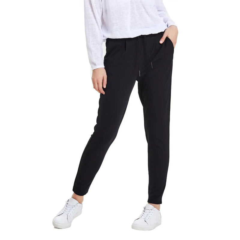 Black lace viscose blend drawstring joggers with relaxed fit and tapered legs for fall winter women trousers