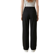 Black linen viscose high-waisted wide-leg trousers for women with a sleek tailored fit spring summer size 30