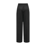 Black high-waisted wide-leg only women trousers in linen viscose with satin finish and elasticated waistband size 30