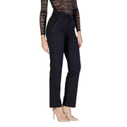 Black high-waisted straight-leg polyester trousers with sleek tailored fit and zip button closure by Only Women