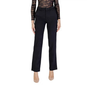 Black plain only women trousers with straight leg cut subtle pleats polyester fabric zip and button closure