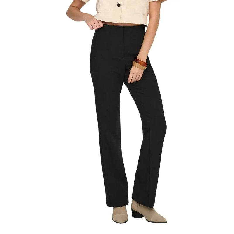 Black high-waisted flared trousers with a tailored fit made of viscose blend for spring summer by only women