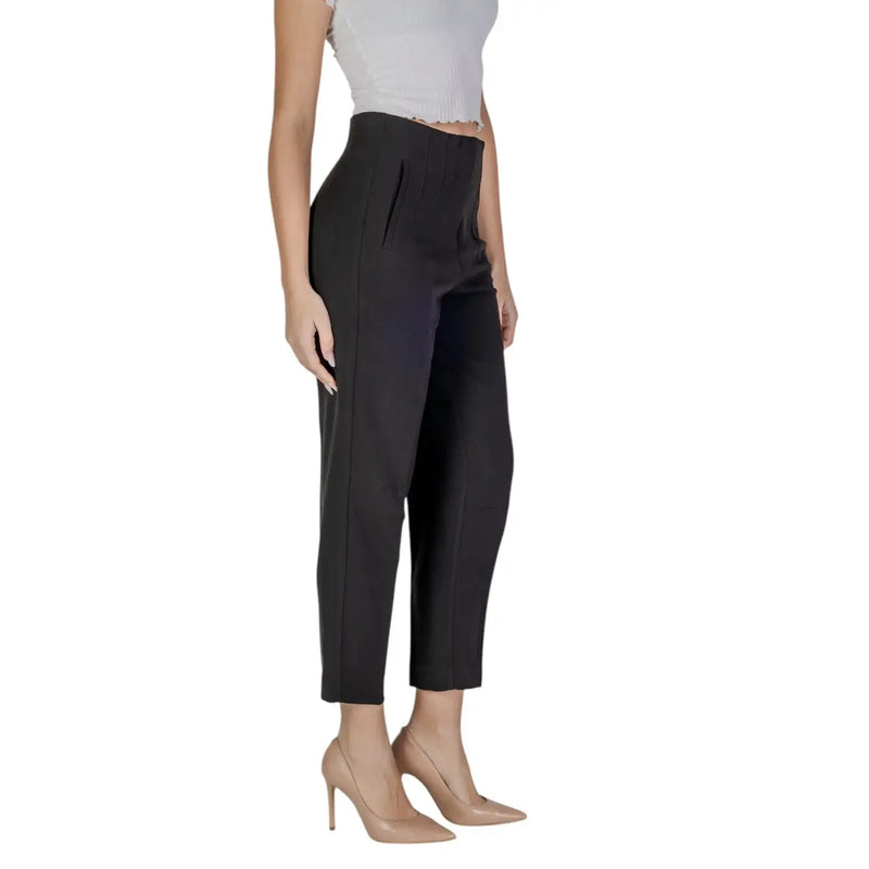 Black only women trousers with high waist zip front pockets sleek tailored fit and subtle front pleats